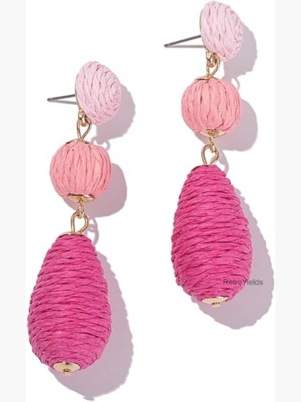 Raffia Drop Dangle Earrings Boho Handmade Summer Jewelry